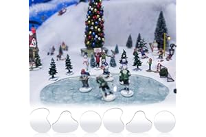Sieral 6 Pcs Christmas Mirror Lake Landscaping Accessory Miniature 8 Inch Christmas Village Pond Curved Mini Ice Skating Rink Figurines Decoration for Holiday Xmas Village
