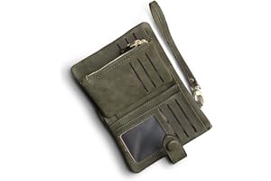 RFID Leather Wallets for Women Ladies Wristlet Clutch Large Capacity Zipper Purse for Coins Card Holder Organizer (Army Green