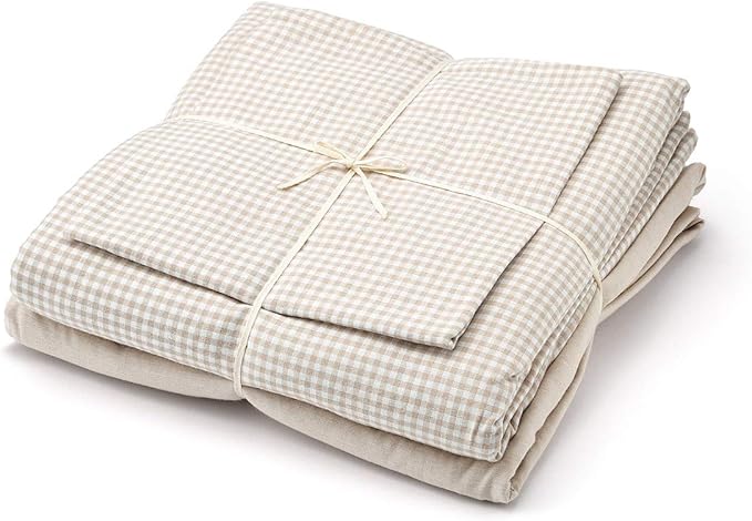 Amazon Co Jp 無印良品 綿洗いざらしふとんカバーセット ベージュ チェック ベッド用 シングルサイズセット ホーム キッチン
