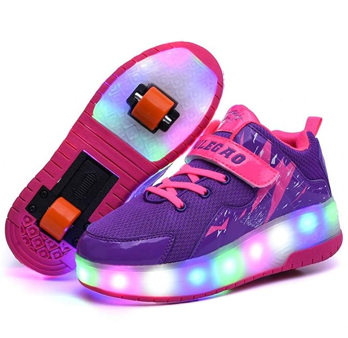 Magic Shoes Unisex Kinder Mode LED Schuhe mit Rollen Drucktaste Einstellbare Skateboardschuhe Outdoor Gymnastik Turnschuhe