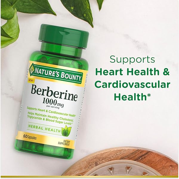 NATURE’S BOUNTY 1000MG BERBERINE HERBAL HEALTH CAPSULES SUPPORT HEART AND CARDIOVASCULAR HEALTH, HELP MAINTAIN HEALTHY CHOLESTEROL, TRIGLYCERIDE, AND BLOOD SUGAR LEVELS, 60 CAPSULES