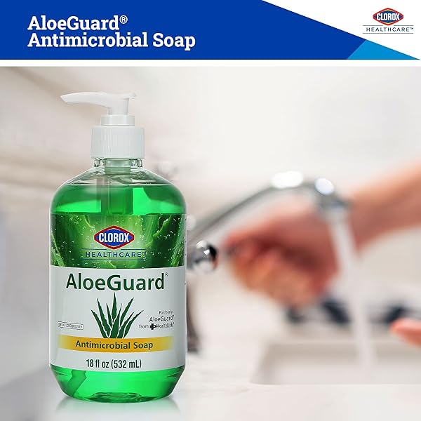 CLOROX HEALTHCARE ALOEGUARD ANTIMICROBIAL LIQUID HAND SOAP WITH PUMP, GENTLE AND MOISTURIZING HAND SOAP BOTTLE WITH ALOE VERA – HANDWASH FOR HEALTHCARE & EVERYDAY USE, 18 FL OZ