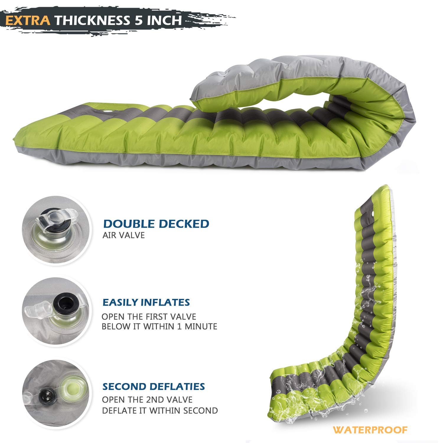 Inflatable Sleeping Mat Extra Thickness With Built In Pump Self Inflating Waterproof For Backpacking Tent Travel Hiking Compact Lightweight Air Mattress And Carry Bag Haomaomao Camping Sleeping Pad Sports Outdoors Outdoor Recreation Inflatable Sleeping Mat Extra Thickness With Built In Pump Self Inflating Waterproof For Backpacking Tent Travel Hiking Compact Lightweight Air Mattress And Carry Bag Haomaomao Camping Sleeping Pad Sports Outdoors Outdoor Recreation