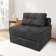 HonTop Folding Sofa Bed, Velvet Convertible Sleeper Chair with Pillow, Fold Out Chair Bed with Memory Foam, Futon Sleeper Chair Washable Cover for Dorm/Apartment, Dark Grey Single