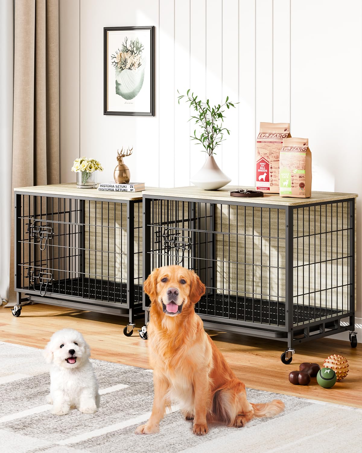 Photo 1 of ***FACTORY SEALED***Dog Crate Furniture, 2024 New Furniture Style Dog Crate with Removable Tray and Wheels, Heavy-Duty Double-Doors Dog Cage End Table, 27.2" Wooden Dog Kennel, Indoor Dog House for Large Dogs, Grey