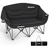 KingCamp Double Camping Chair, Oversized 660lbs Heavy Duty Loveseat for Adults Portable Folding XL 2 Person Couch Padded Comfortable Two Seat with Cup Holder for Outdoor Lawn Backyard, Black