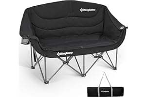 KingCamp Double Camping Chair, Oversized 660lbs Heavy Duty Loveseat for Adults Portable Folding XL 2 Person Couch Padded Comfortable Two Seat with Cup Holder for Outdoor Lawn Backyard, Black