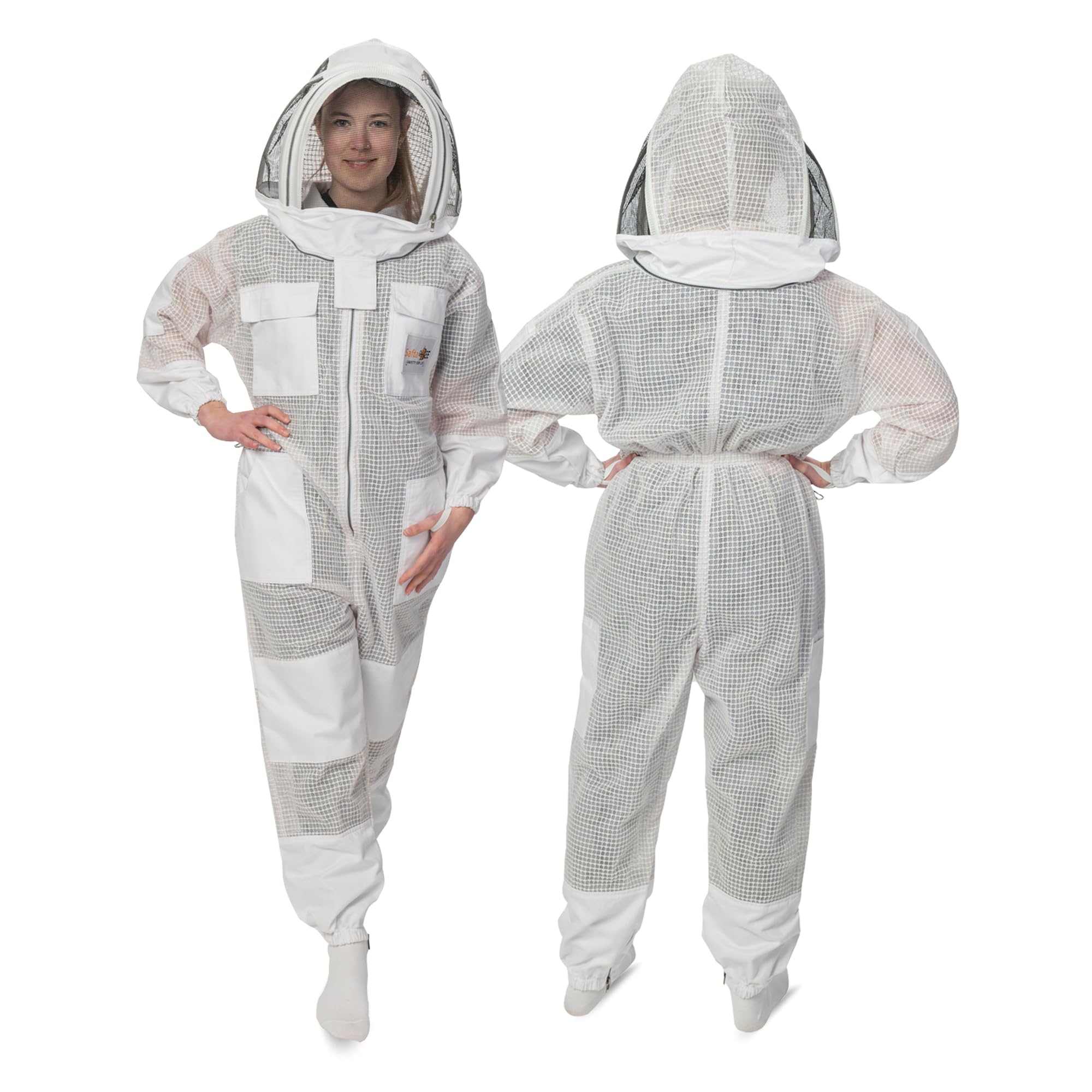 SAFTA Bee Pro 3 Layer Ventilated Beekeeping Suit, Beekeeper Suit For Professional Beekeepers, with Fencing Beekeeping Veil, (White, XX-Large)