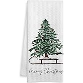 WOTYPU Winter Christmas Pine Tree Kitchen Towels, Merry Christmas Dish Tea Towels, Winter Xmas Tree Decorative Hand Towel for Bathroom, Xmas Bathroom Decor, 16x24 Inch