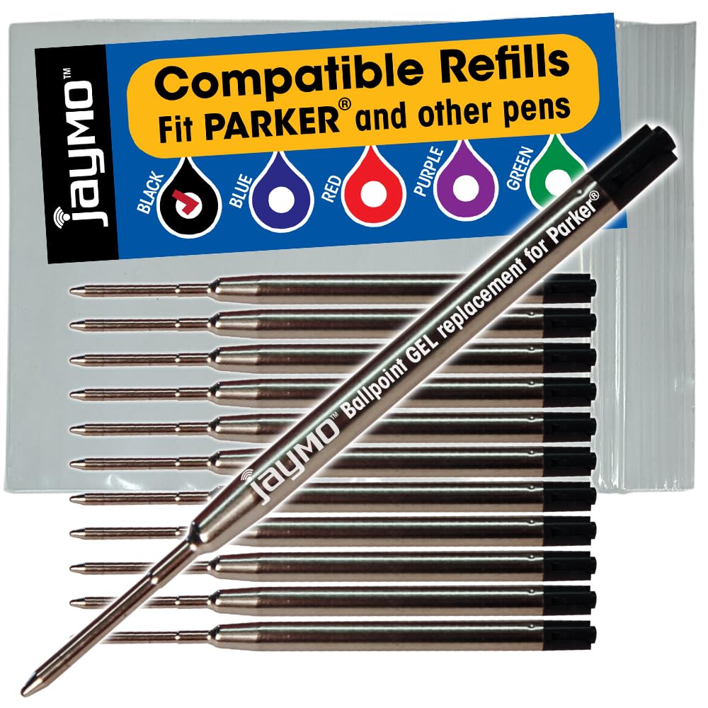 Jaymo Replacement for Parker 30525PP - Measures 3.875 in / 98 mm Long - G2 Gel Ballpoint Pen Refill - 12 Black โ image 1