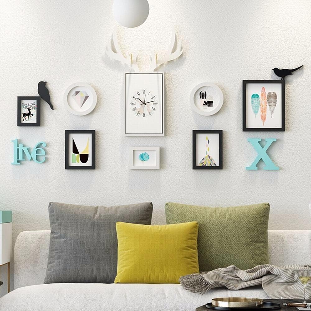 WOneww Photo Wall Background Wall Clock Combination Paintings Nordic Bedroom Personality Creative Decorative Wall,