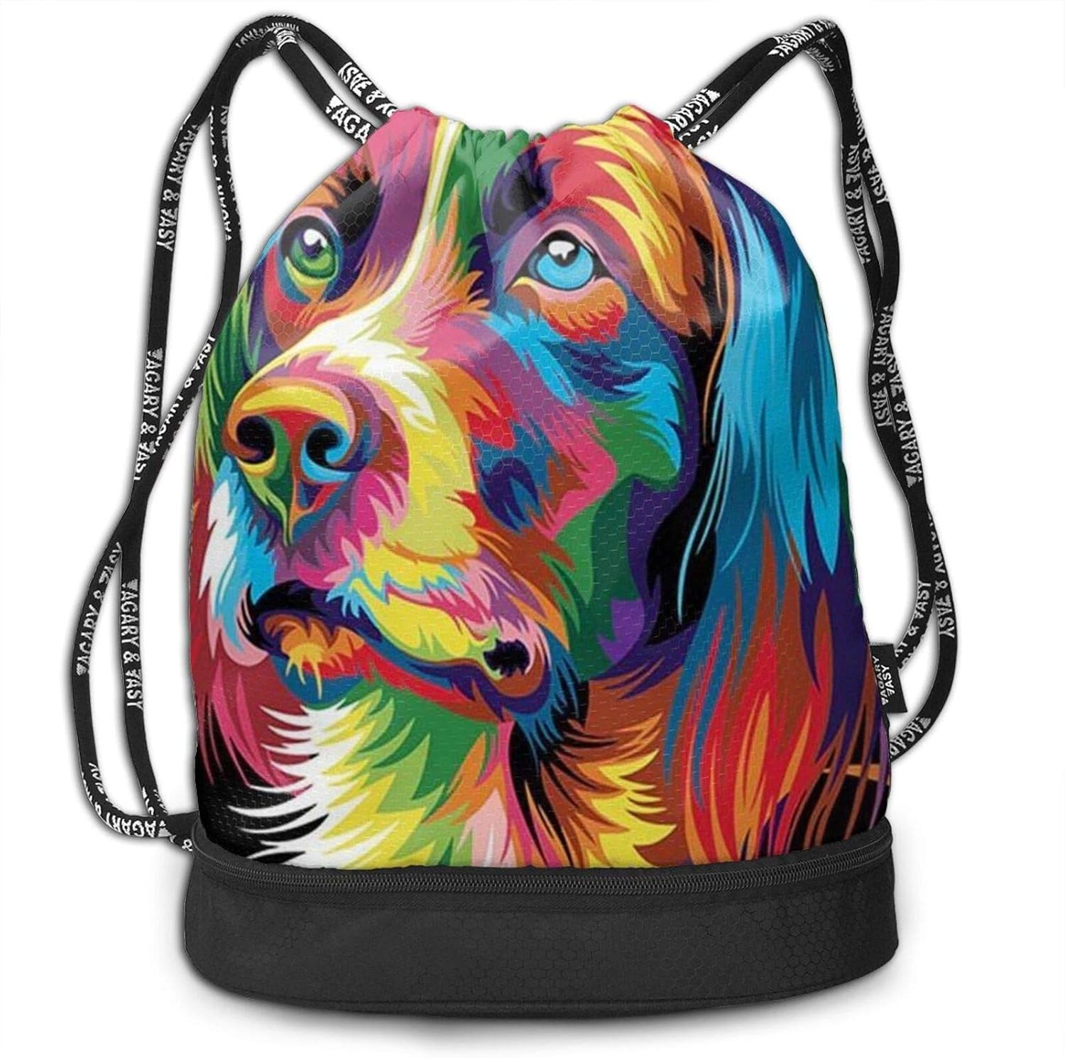 Drawstring Backpack,Full Color Dog Print Sport Travel Gym Bundle