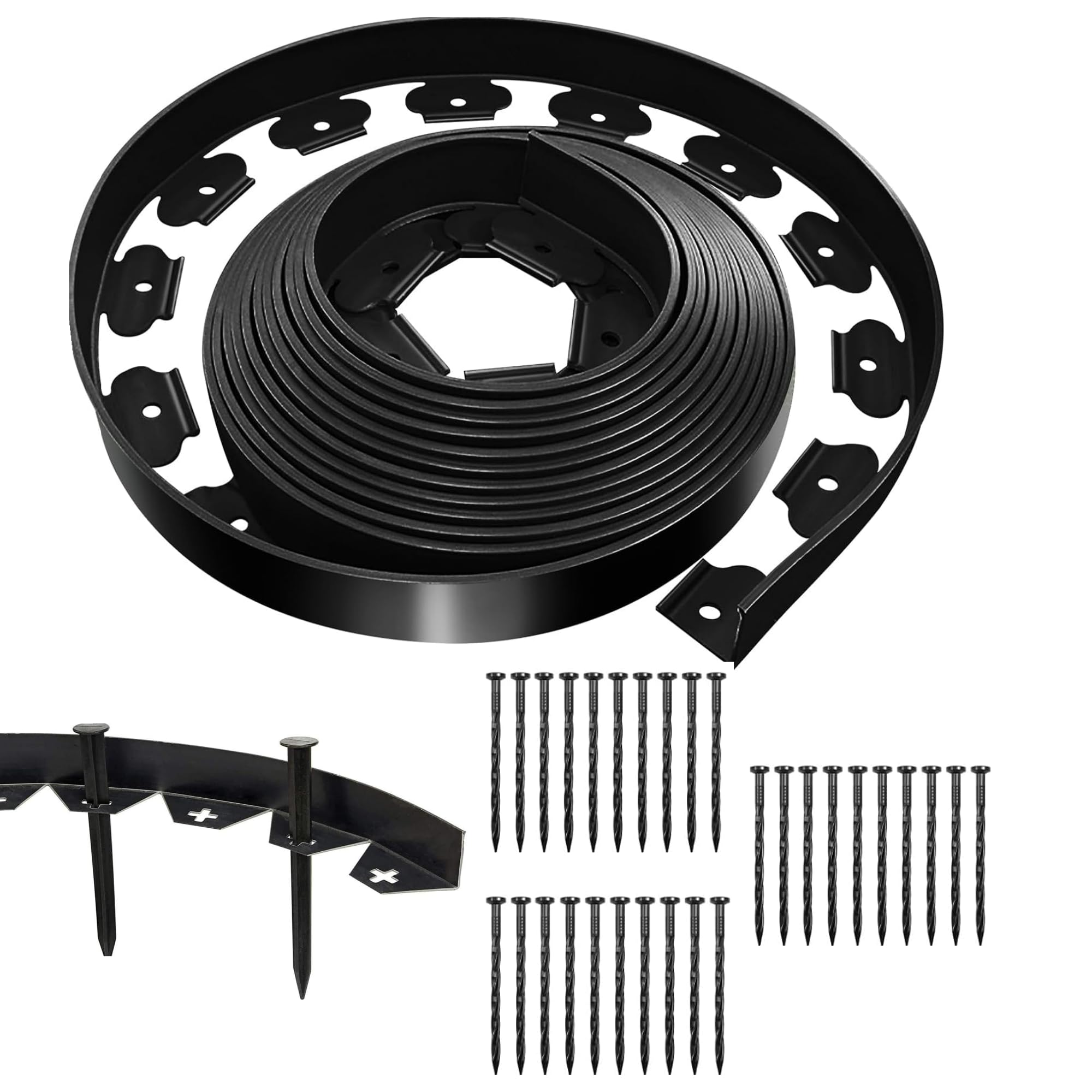Flexible Lawn Edging Border 10m/33ft Black Garden Edging Border, Flexible Plastic Garden Edging Border with 30 Strong Securing Pegs, Garden Lawn Edging Border for Flower Beds, Lawns, Pavement Design