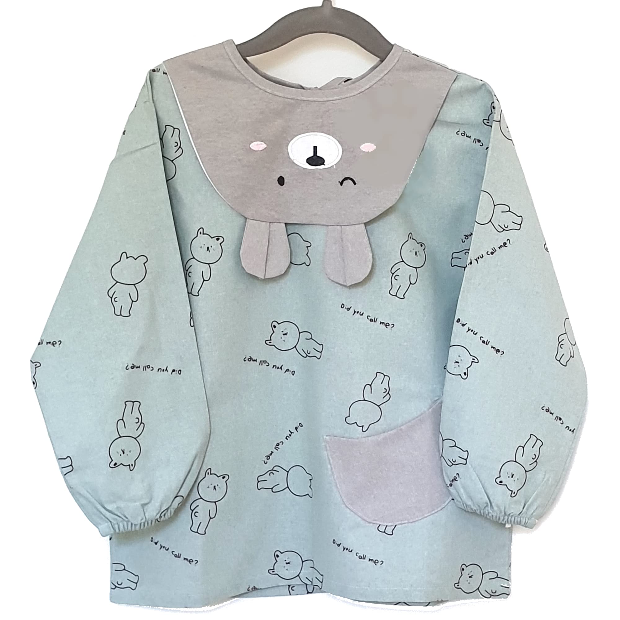 BIDABOUM Baby Bibs with Long Sleeves for Painting, Cooking, Nursery, School, Canteen, etc. Feeding Bibs Apron Children Plastic-Free, Bear Green, 6-18 Months