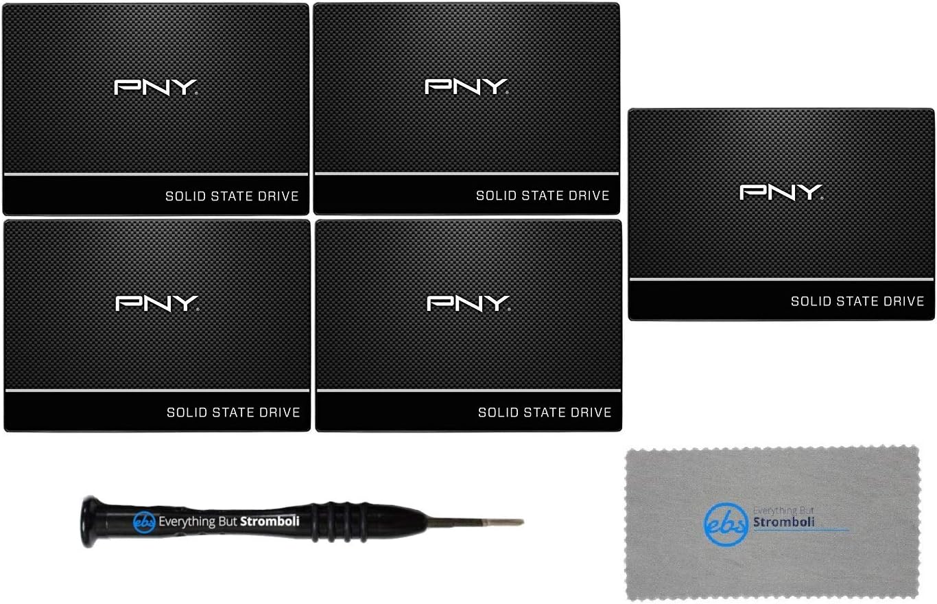PNY CS900 240GB 2.5” Sata III Internal Solid State Drive (SSD) Five Pack (SSD7CS900-240-RB) Bundle with (1) Everything But Stromboli Magnetic Screwdriver and (1) Microfiber Cloth