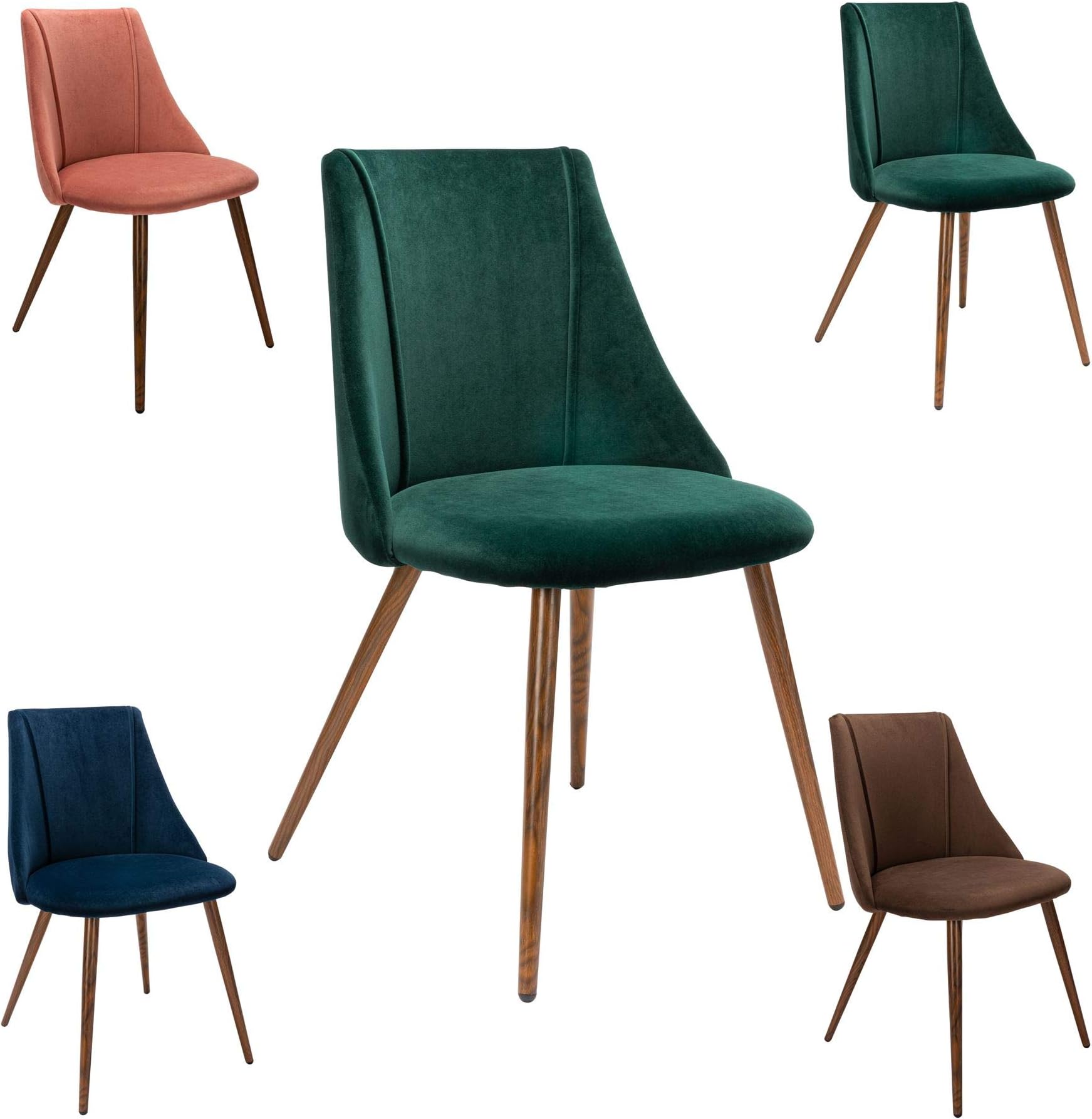 Cosy7 Yvette Collection Velvet Dining Chairs Set of 2 Dark Green | Wooden Painted Walnut Metal Legs, Soft Fabric Kitchen Chairs| Fully Upholstered | Living Room Lounge Cushioned Seat