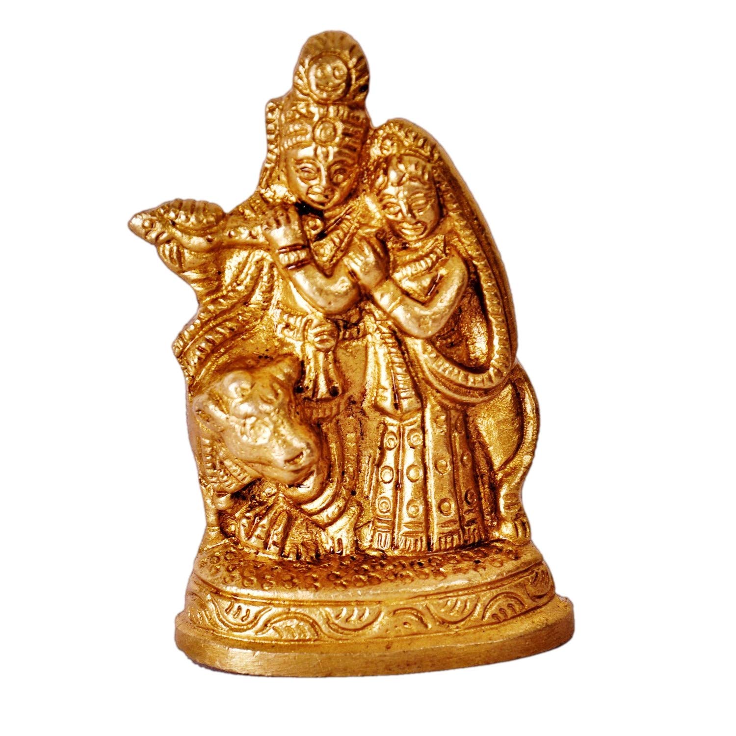 Purpledip Mini Idol Radha-Krishna in Raasleela Dance: Solid Brass Metal Statue for Home Temple (11392)