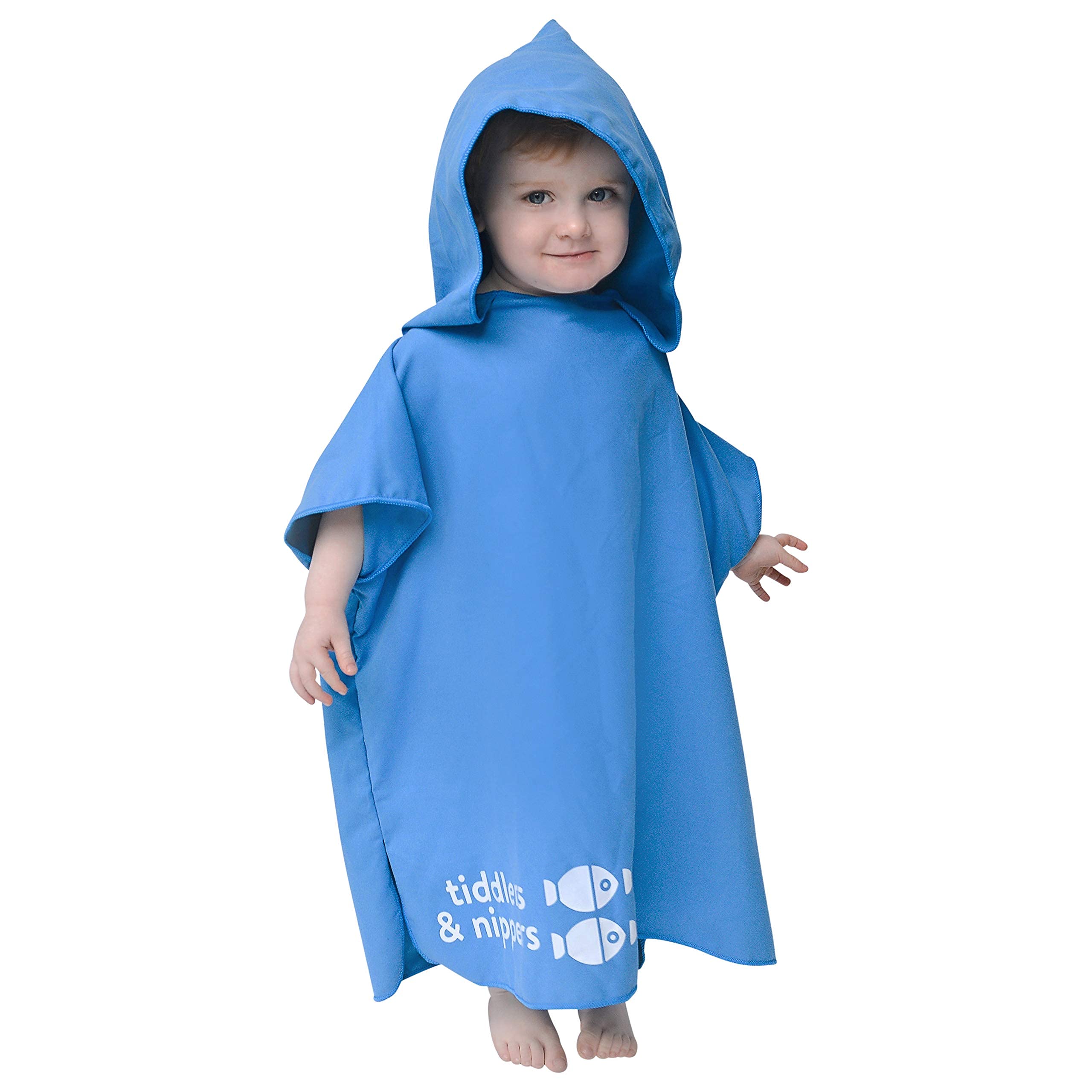 tiddlers & nippers Kids Patterned/Plain Microfibre Hooded Towel/Poncho | Lightweight, Super Absorbent Microfiber & Quick Drying | Ideal For Beach, Pool, Holidays & Travel (Blue, 18m-5 Years)