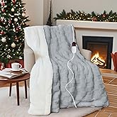 AEPINBH Electric Blanket, 84" x 90" Heated Blanket with 6 Heat Levels & 10 Hours Auto Off, Soft Checked Flannel Fast Heating Blanket with ETL & FCC Certification, Gray