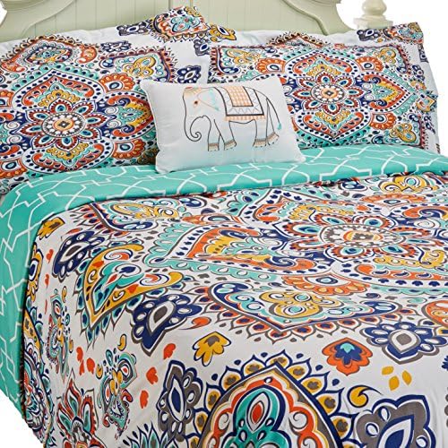 Chic Home 4 Piece Karen Reversible Boho-inspired print and contemporary geometric patterned technique King Duvet Cover Set Aqua