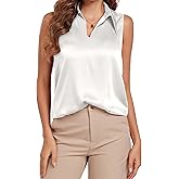 Wantschun Womens Silk Satin Sleeveless Blouse Casual Top Bussiness Shirt Lapel V Neck Tank Top