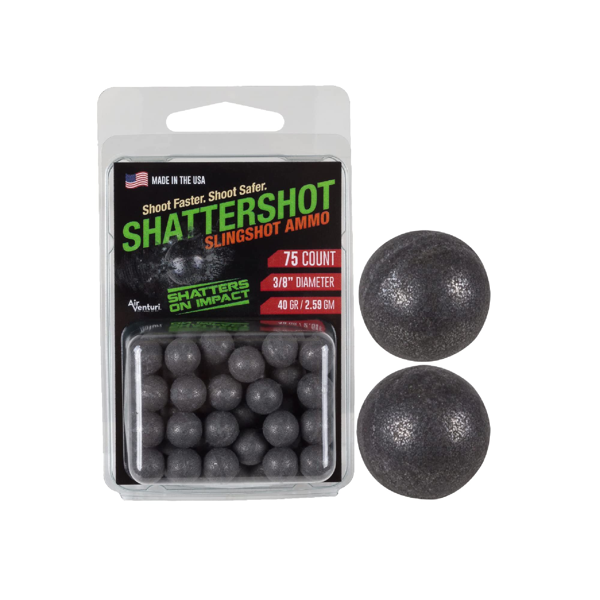 Pack of 75 x AIR VENTURI Dust Devil Shatter Shot 9.5mm 3/8" Slingshot Ammo ANTI RICOCHET