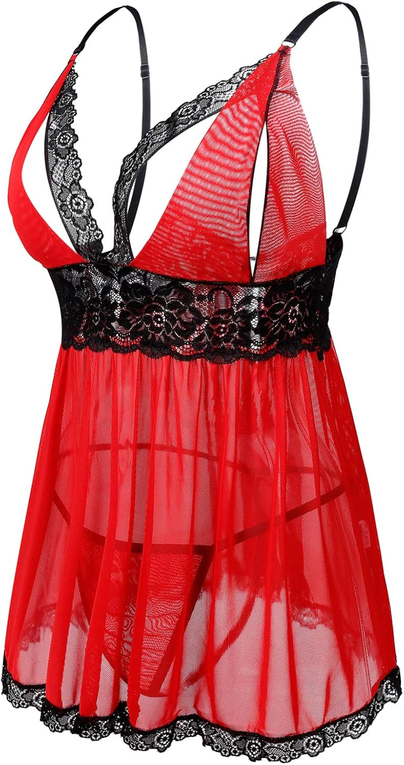 Donnalla Women's Sexy Plus Size Lingerie - Split Cup Lace Babydoll Sleepwear Chemise Set 2XL, 3XL, 4XL at  Women’s Clothing store