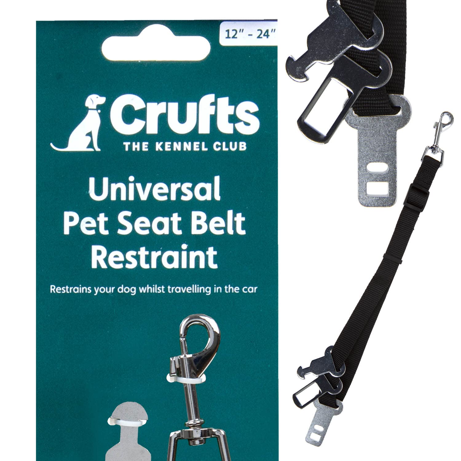 VFM/Crufts -Universal Pet Seat Belt Travel Restraint 3 Assorted Car Buckles