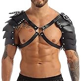 Men's Medieval Shoulder Armor Adjustable Faux Leather Chest Harness Belt Tough Guy Vintage Knight Armor Roleplay