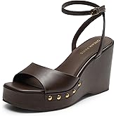 DREAM PAIRS Wedge Sandals for Women,Dressy Platform Square-Toe Ankle Buckle Studded Fashion Sandals for Summer