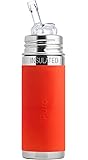 Pura Kiki 9 oz / 260 ml Stainless Steel Insulated Bottle with Silicone Straw & Sleeve, Orange (Plastic Free, Nontoxic Certified, BPA Free)