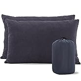 MOON LENCE Camping Pillows 2 Pack, Compressible Camp Pillow with Washable Cover & Carry Bag, Plush Filled Backpacking Pillow for Hiking, Travel, Sleeping 12"x16" Grey