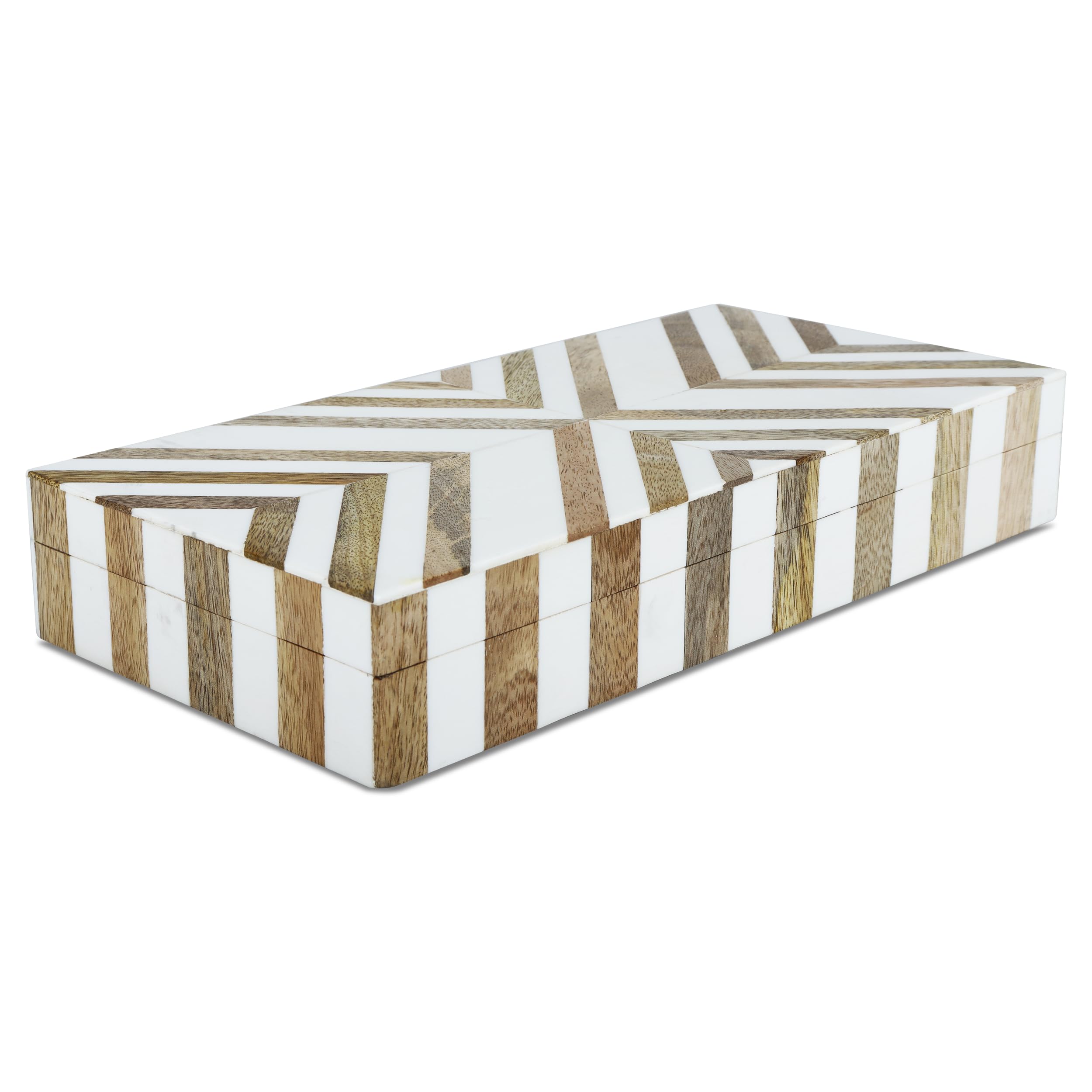 Handicrafts Home Large Decorative Storage Box with Lid Wooden Decorative Box Coffee Table Storage Box Living Room Organizer, Resin Inlay Marquet Chevron Collection - 12x6x2 Inch