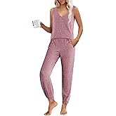 Ekouaer Womens Pajama Sets Sleeveless Tank Lounge Set Ribbed Knit Pj Loungewear Soft Sleepwear S-XXL