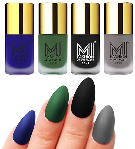 Blue Nail Polish Shades buy mi fashion velvet dull matte nail polish set blue green black grey 9 9ml each combo of 4 online at low prices in india amazon in