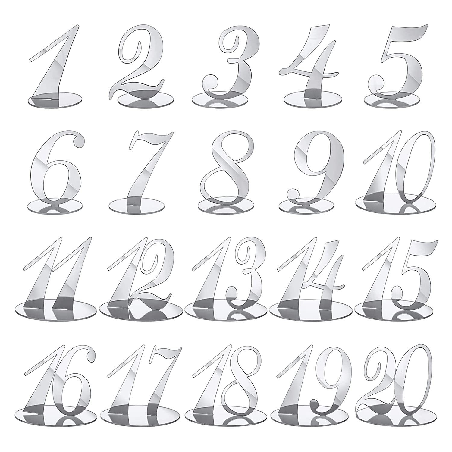 Povxlum Table Numbers Wedding Table Numbers Acrylic Table Numbers for Wedding Table Numbers Stands for Wedding (Silver)
