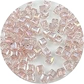 Mulutoo 200Pcs 4MM Glass Cube Crystal Beads Cube Beads Square Faceted Glass Beads with Hole Spacer Beads for Bracelets Necklace Earring Making Supplies(25-Water Pink AB)