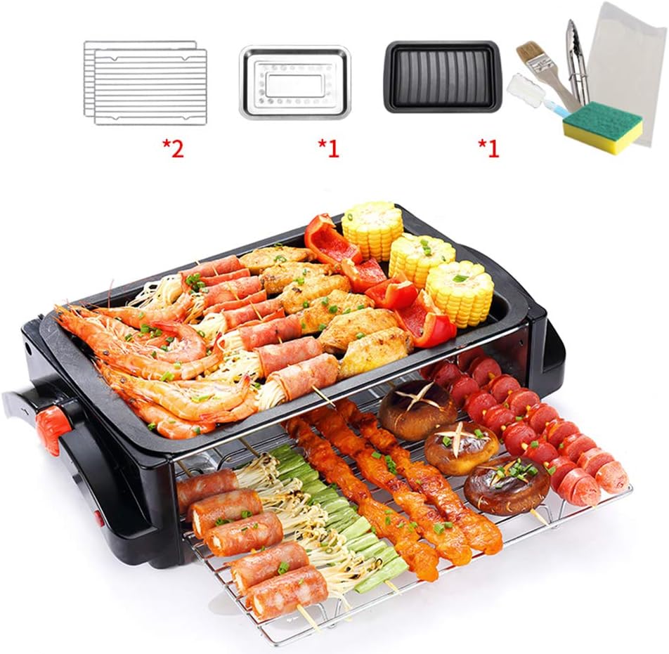 Raclette Grill | 2 floors Electric GrillPlate With Mini Pans/Thermal cycling Household Smokeless barbecue Smart Thermostatic Heat Control 260°C |Non-Stick Cooking Surface| Large 1500W, small 1200W