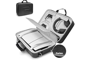 MOCADIA Carrying Case Compatible with PS5 SLIM 2023, Hard Shell Travel Case Protective Bag for Play Station 5 Slim Disc and Digital Edition Console, , Vertical Base, Disc and Accessories (Black leather)