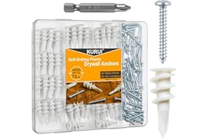 KURUI #8 Self Drilling Drywall Anchors with Screws Kit, Heavy Duty Dry Wall Anchors for Hanging Sheetrock, 50 Self-Tapping Plastic Drywall Hangers 50 Sheet Rock Screws, 100PCs Mounting Hardware -75LB