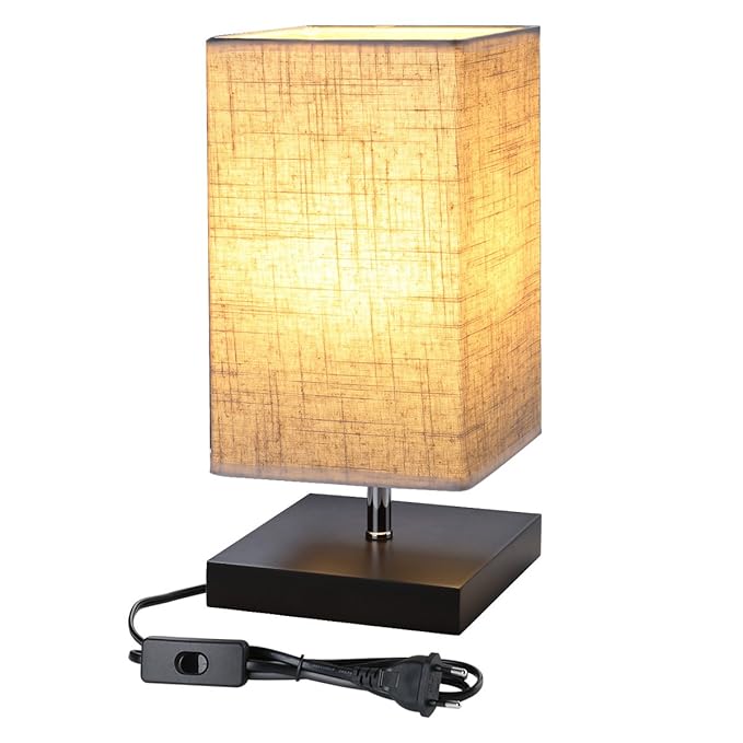 LE Nachtischlampe mit eckigem Lampenschirm Stoffschirm, E27 Fassung und Schalter, Tischlampe, ideal für Schlafzimmer, Wohnzim