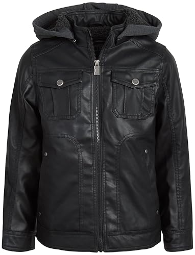 URBAN REPUBLIC Boys Leather Jacket – Casual Sherpa Lined Hooded