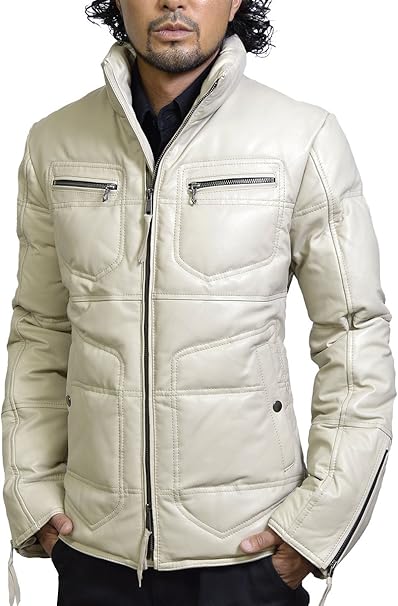 Amazon ダウンジャケット メンズ ライダースジャケット ラムレザージャケット 本革 レザーコート 革ジャン ホワイト Us119wh コート ジャケット 通販