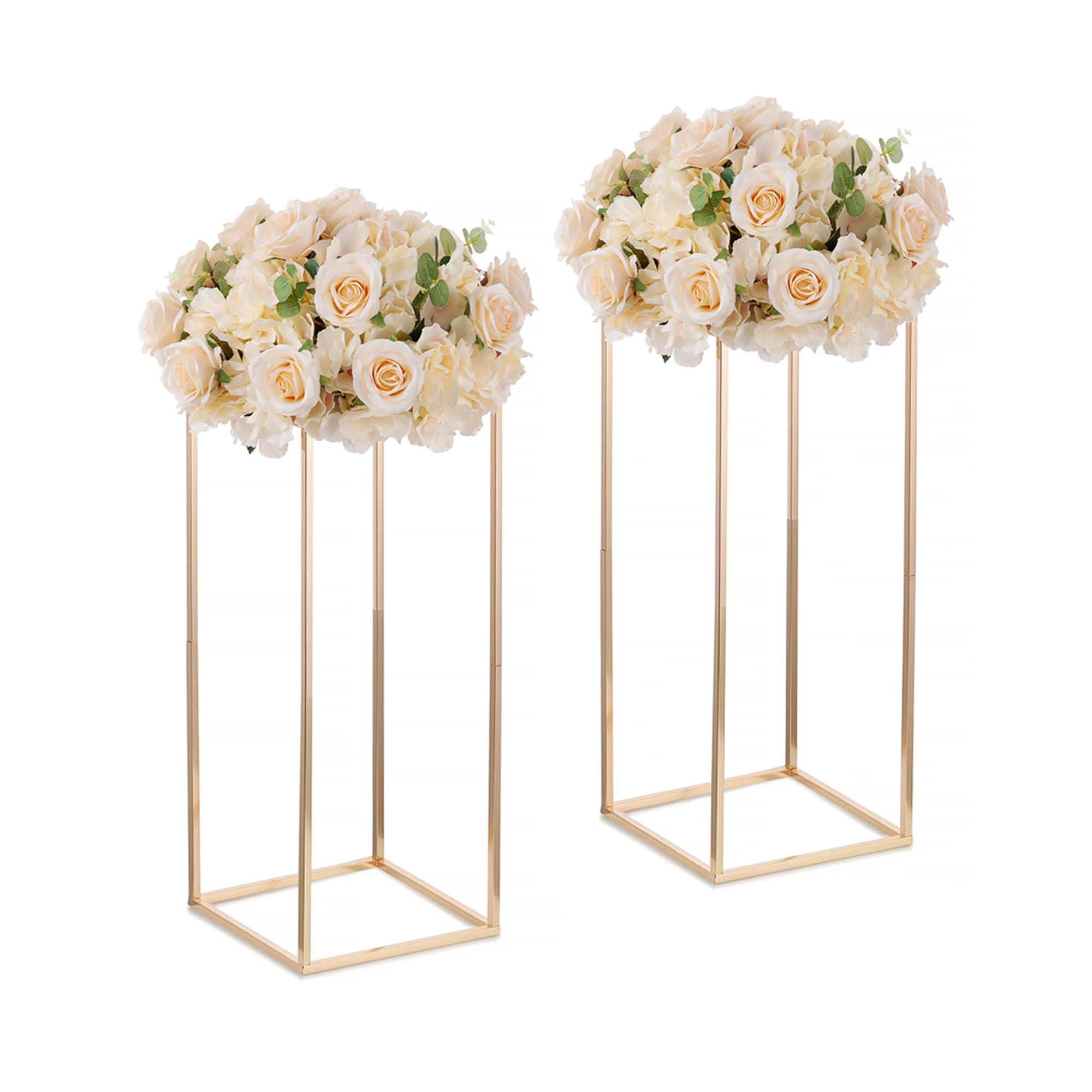 Gold Flower Stand Wedding Centrepieces: Inweder 2 Pcs Column Vases with Metal Panel for Table - 60cm Tall Floor Vase Geometric Flower Display Stand for Birthday Party Living Room Decor