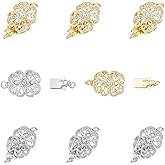 arricraft 8 Sets Filigree Necklace Clasps, Brass Rhinestone Box Clasps Jewelry Slide Clasps for Necklace Bracelet Connectors Knotted Jewelry Making DIY Craft (Platinum & Golden)