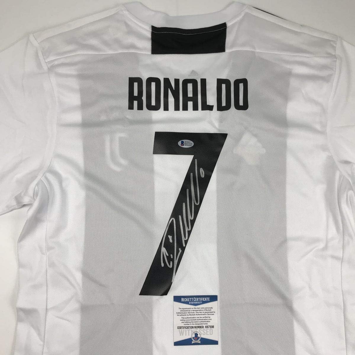 Autographed/Signed Cristiano Ronaldo Juventus White Soccer Jersey Beckett BAS COA Auto