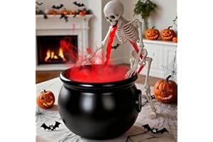 UPLAVIE Halloween Decoration, Ultrasonic Mist Maker Fogger with Black Witch Cauldron Halloween Skeleton Splash Guard, Spooky Hocus Pocus Party Halloween Decor for Home Table Kitchen Garden