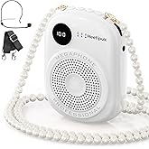 Portable Voice Amplifier Wired Microphone and Speaker,PA System Voice Amplifier with Mic Headset for Teachers,Speech,Tour Guides,Coaches,Yoga, Fitness Instructors Bluetooth 5.0 TF Card (White)