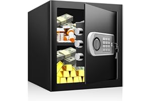 BIOAEYOK Safe Box Fireproof Waterproof, 1.6 Cu Ft Personal Safe with Digital Keypad, Safety Box for Home with Dual Alarm System for Money Cash Valuables Document, Keyboard Silent Mode, Black