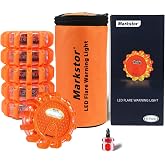 Markstor 6-Pack LED Road Flare Car Emergency Kit,Magnetic Base & Hook Road Flares Safety Light With 9 Flashing Modes,Roadside
